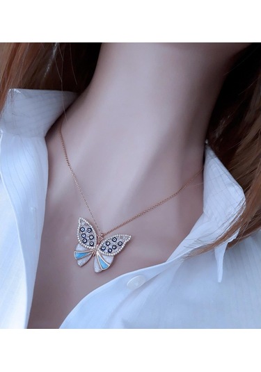 Mavi Mineli Sır Kelebek Kolye