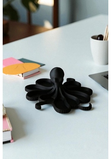 Oxyteez Ahtapot Tasarımlı Dekoratif Stand Siyah Renk Reçine Tasarım Ev Ve Ofis Dekorasyonu