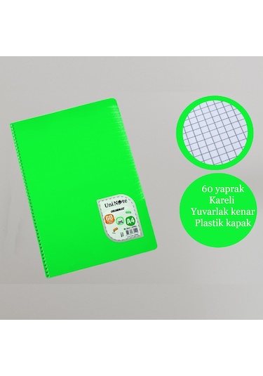 Çınar A4 60 Yaprak Colormaxi Spiralli Defter Plastik Kapak Kareli 1 Adet