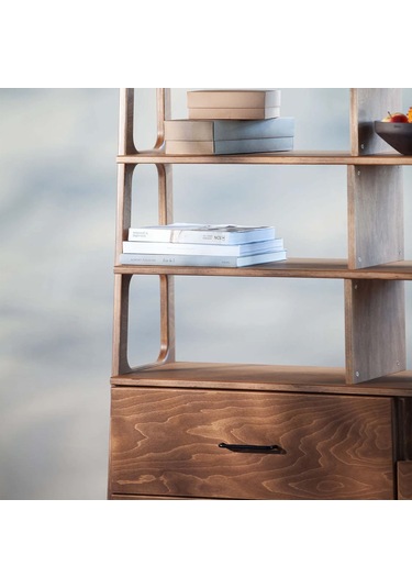 Woodesk Poyraz, Ahşap Kitaplık Ve Raf Ünitesi, 190x120, Tik Renk