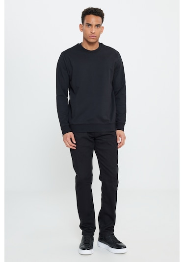 AC&Co / Altınyıldız Classics Erkek Siyah 2'li Paket Pamuklu Standart Fit Normal Kesim Bisiklet Yaka Sweatshirt Siyah