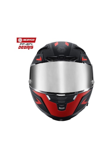 Scoyco FF-871 Gri Camlı Debris Güneş Vizörlü Kapalı Kask Mat Kırmızı - Siyah