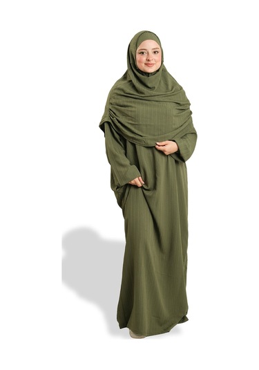 2 Parça Namaz Elbisesi Dokuma Kendinden Desenli 2502 09 Haki