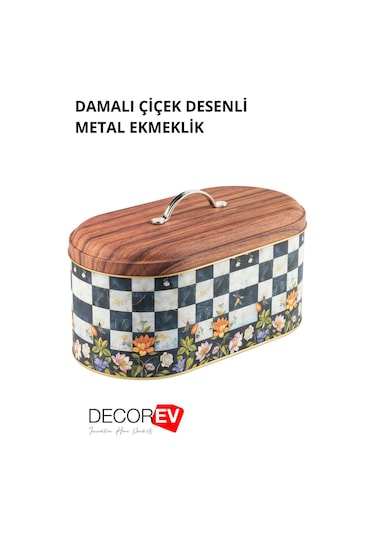 Decorev Metal Ekmeklik Dama Desenli Ekmek Sepeti Saklama Kutusu
