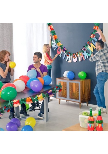 Neevoyu Hawaii Parti Kağıt Çekçek Çiçekleri - 2 Adet Paket, 3m Uzunluk, 19cm Genişlik, 2cm Kalınlık