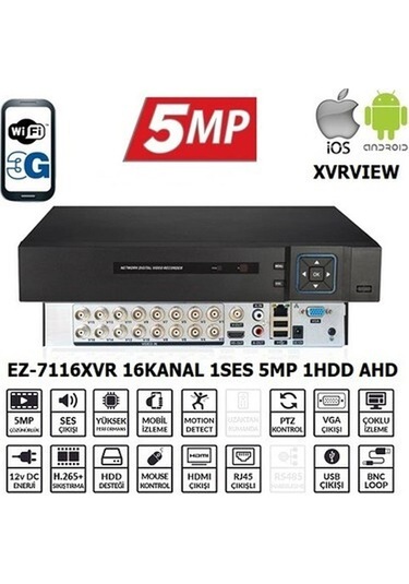 Ezcool Ez-7116xvr 16ch 5mp Koaksiyel Ses Xvrview Kayıt Cihazı