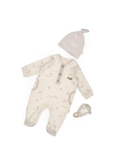 Bebek Tulum Şapka %100 Organik Pamuk , Bebek - Yenidoğan- Csy8182 Ekru