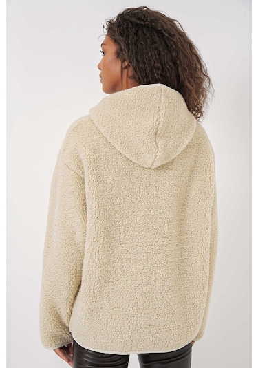 Gabria Kapüşonlu Fermuarlı Hırka Taş