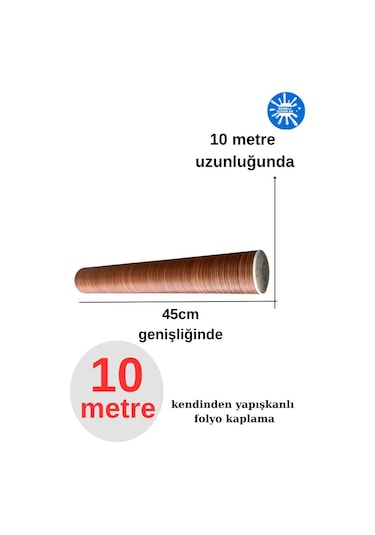 45cm X 10 Metre 1 Rulo Folyo Yapışkanlı Kestane Ahşap Görünümlü Mutfak Duvar Kaplama Folyosu Kağıdı