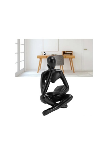 Kangvka Siyah Reçine Düşünür Figürü - Oturur Kişi Heykeli, Ev Dekorasyonu, Kitaplık Mutfak Ofis Dekoru, Hediye Önerisi