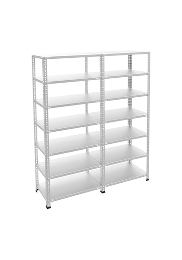 Rafburada 7 Katlı Duble Galvaniz Çelik Raf - Depo, Arşiv, Kiler, Dosya, Market Rafı-31x93 cm-300 cm-1.50 mm