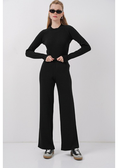 Bigdart 15905 Kadın Crop Kazak Pantolon Triko Alt Üst Takım - Siyah