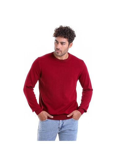 Hatemoğlu Erkek Regular Fit Pamuk Bisiklet Yaka Triko Kazak Bordo