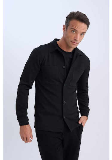 DeFacto Regular Fit Polo Yaka Gömlek Ceket D7243AX25SPBK81