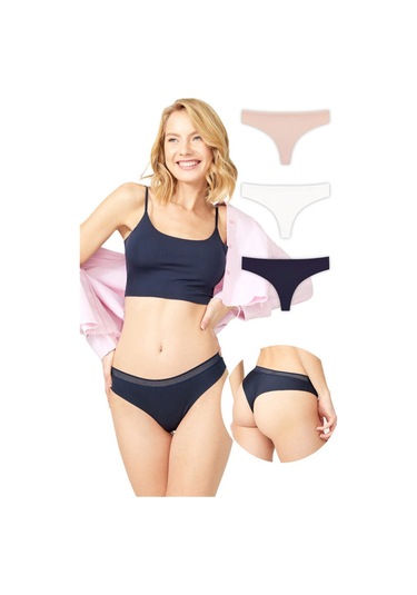 Basic File Lastlikli Lazer Kesim Brezilya Külot 3'lü Paket - 2 Renkli Çok Renkli