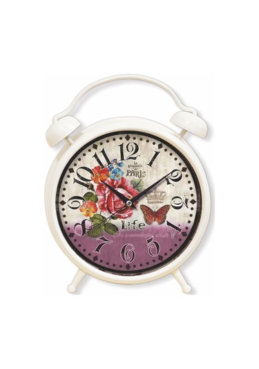 Çiçek Desenli Retro Çalar Saat Görünümlü Masa Ve Duvar Saati Çok Renkli