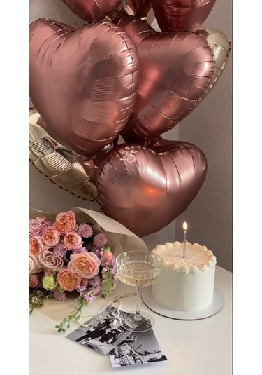 3 Adet Kalp Folyo Balon Karamel 18 Inc Çok Renkli