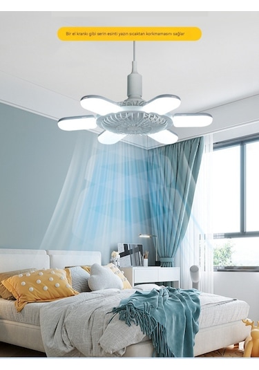 E27 Vidalı Fan Işığı Katlanabilir Tavan Fanı Işığı-beyaz