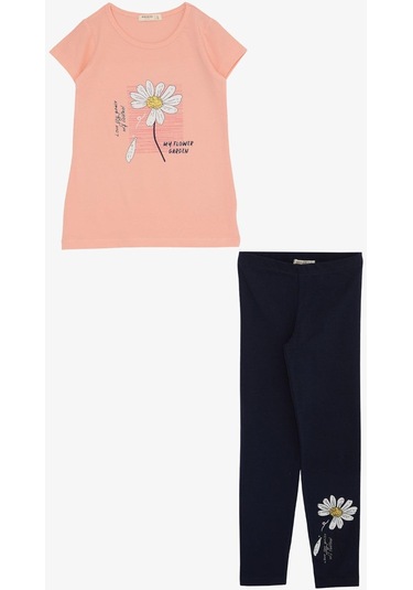 Breeze Kız Çocuk Taytlı Takım Papatya Baskılı 4-9 Yaş, Somon-somon Somon