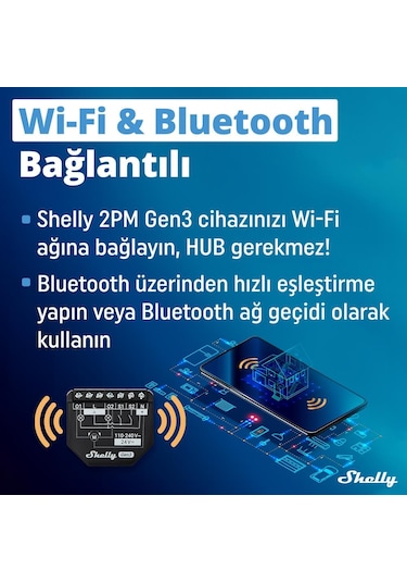 Shelly 2pm Gen3 Enerji Ölçümlü 2 Kanallı Akıllı Röle