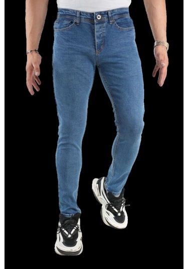 Erkek Dar Paça Düz New Koyu Mavi Kot Pantolon Koyu Mavi