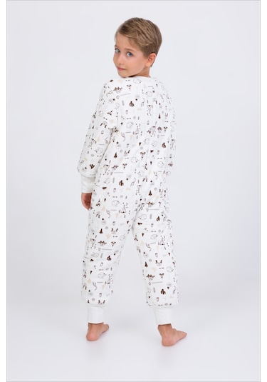 Kız Erkek Çocuk Kalın Elyaf Dolgulu Premium Kalite 2.5 Tog Desenli Uyku Tulumu Koyu Ekru