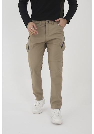 Camp Scoutland Camp594 Outdoor Softshell Su Ve Rüzgara Dayanıklı içi Polarlı Kışlık Erkek Bej Taktik Pantolon Bej