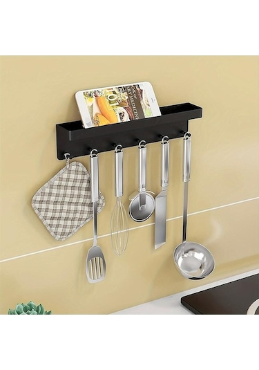 Novahub Duvar Dekoru İçin Anahtarlık Posta Rafı Düzenleyici Sofra Takımı Askısı Duvara Monte 6 Kancalı Depolama Rafı Mutfak Banyo İçin Siyah Siyah