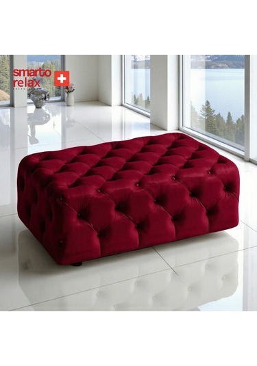 Smarto Relax Puf Guarda Ayaksız Kapitoneli Dekoratif 80x40x45 Cm Kırmızı Kırmızı