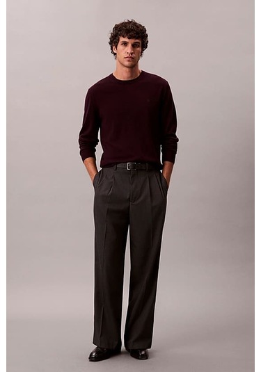 Erkek Regular Fit Merinos Yünü Triko Kazak - Koyu Bordo Moroccan Brown