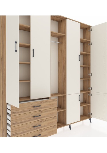 Arges Dolap 14 Raflı 4 Çekmeceli Tek Askılı 220x30x243 Çam-aytaşı/çam Aytası/atlas Çam