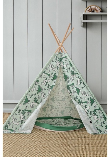 Çocuk Oyun Çadırı Ahşap Direkli Geniş Oyun Evi 150x150x200 Cm Yeşil