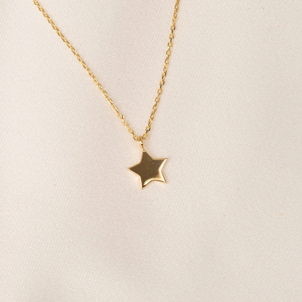 Gümüş Kolye - Minimal Yıldız 925 Ayar Gümüş Kolye Sarı