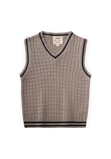 Saş Örgü Triko Süeter 3-9 Yaş Bej Bej