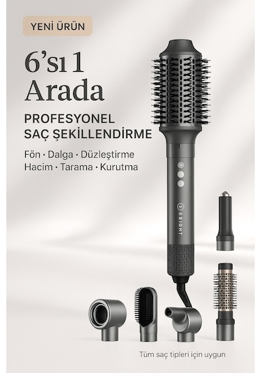Bright Elegance BE-5117 6 in 1 Hava Üflemeli BLDC İyonizer Saç Şekillendirici Set Antrasit