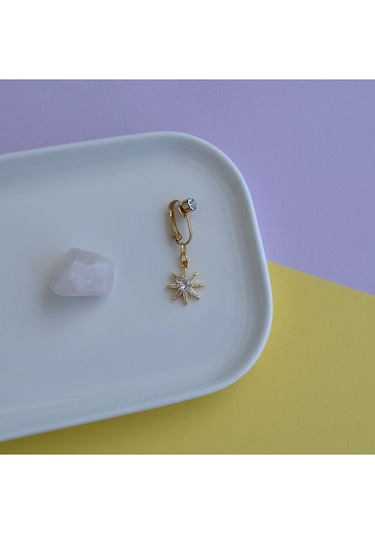 Deliksiz Kuzey Yıldızı Sallantılı Sıkıştırma Klipsli Göbek Piercingi Belly Piercing Gri