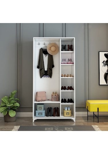 Afillibebek Olivia Sürgülü Aynalı Portmanto Beyaz (Tamamı Mdf)