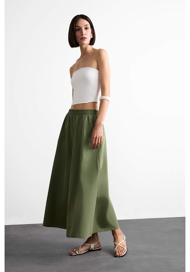 Defacto Esnek Belli Cepli Maxi Etek F7897ax25smkh258 Haki