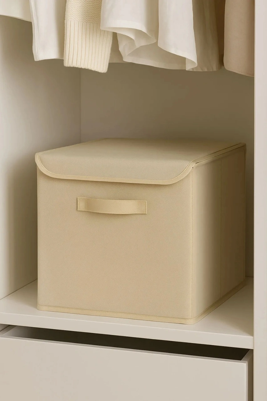 Krem Kapaklı Dolap Içi Çamaşır Oyuncak Düzenleyici Katlanır Kapaklı Saklama Kutusu 30x30x30 Gri