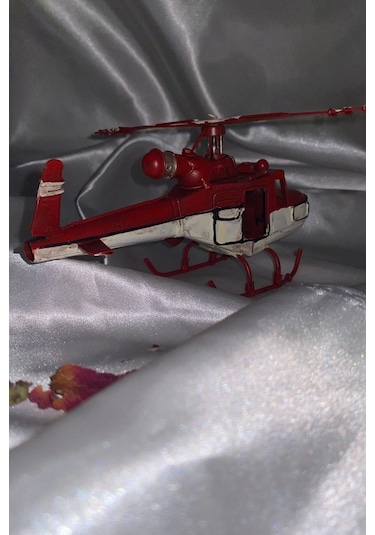 Metal Helikopter Dekoratif Maket El Yapımı Oyuncak Kırmızı Beyaz