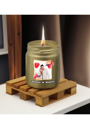 Bk Gift Kişiye Özel Dtf Fotoğraflı İsimli Gold Renkli Cam Kavanozda Kokulu Mum-1, Arkadaşa Hediye, Sevgiliye Hediye, Doğum Günü Hediyesi
