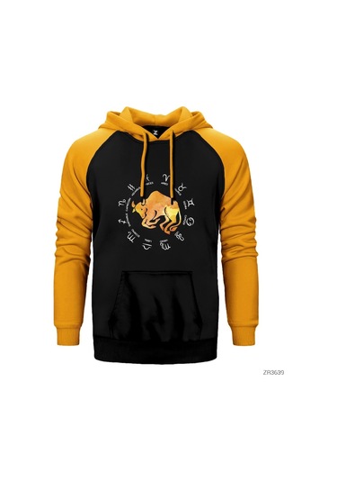 Boğa Burcu Modern Sarı Reglan Kol Kapşonlu Sweatshirt Sarı