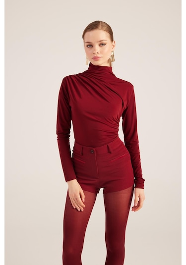 Holly Lolly Yüksek Bel Fermuarlı Mini Bailey Şort Bordo