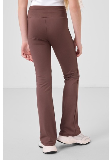 Tommylife Kahverengi Esnek Standart Fit Basic Performans İspanyol Paça Kız Çocuk Tayt - 75193 Kahverengi