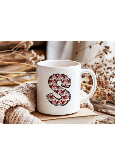 S Harfi Aşk Temalı Kupa - Kalp Desenli Kişiye Özel Romantik Sevgililer Günü Kahve Kupası Beyaz