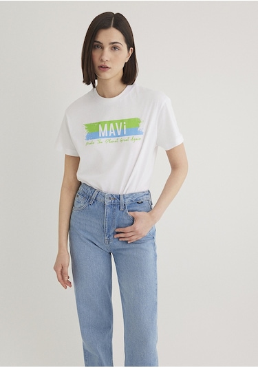 Mavi - Doğa Dostu Make The Planet Great Again Baskılı Tişört 16 Beyaz