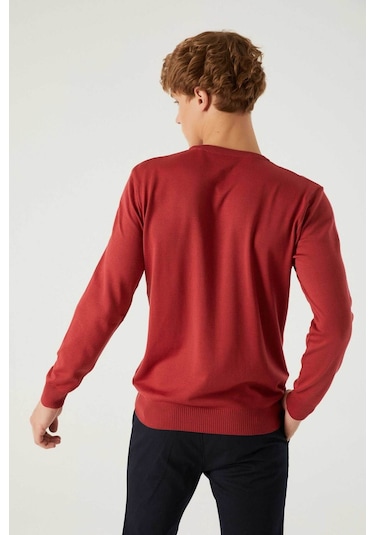 Regular Fit Nar Çiçeği Tüylenme Yapmayan Bisiklet Yaka Triko Kazak Narçiçeği