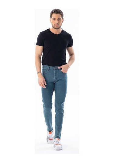 Digital Jeans Erkek Slim Fit Dar Kesim Dar Paça Kot Pant Açık Yeşil Açık Gri