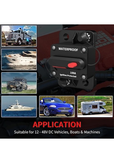 Motion003 30a 2 Adet 12v Dc Denizcilik Sınıfı 100 Amper Otomatik Sıfırlama Sigortası Tekn