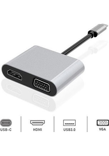 Dexim Dhu0004 Premium 4 İn 1 Usb-typ-c Hdmı Vga Hub For İpad Uyumlu Pro, Macbook Uyumlu, Pc, Laptop